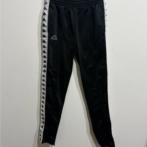 Kappa Black Track Pants with White Logo Side Tape
